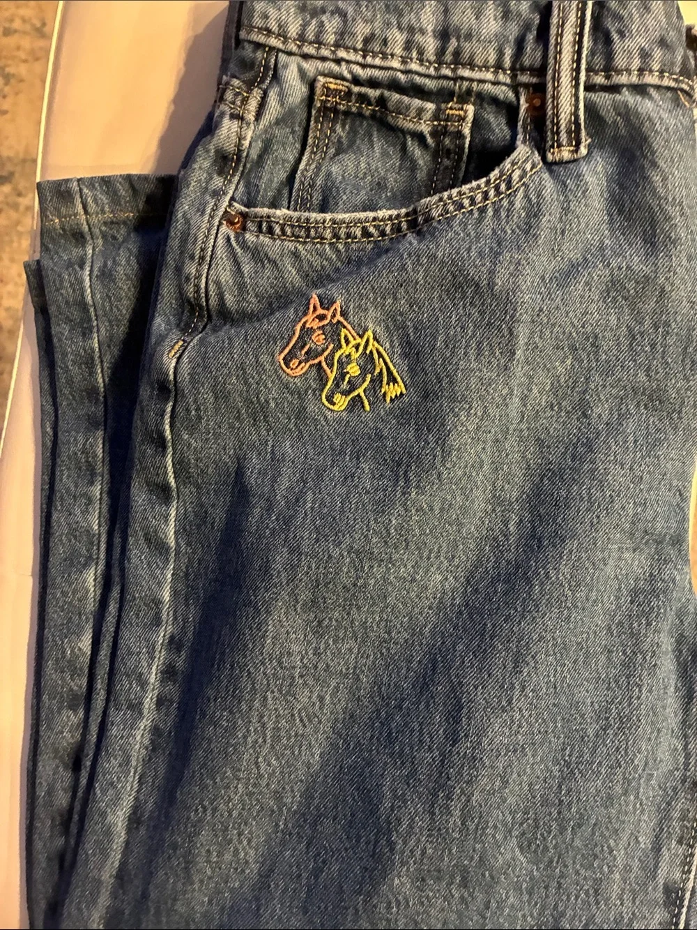 Old Navy Girls Size 16 Baggy- Flare Embroidered Jeans